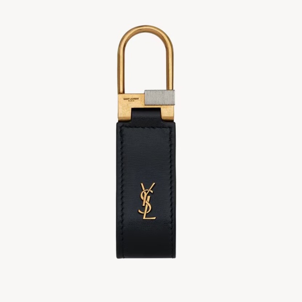 Yves Saint Laurent Black and Gold Key Holder YSL keychain new
